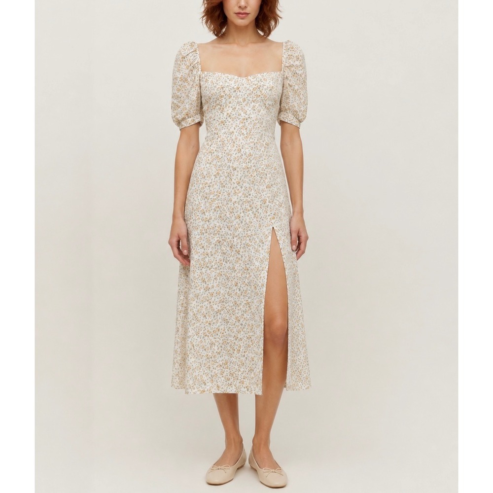 REFORMATION Bandit Ditzy Floral Puff Sleeve‎ Smocked Midi Dress